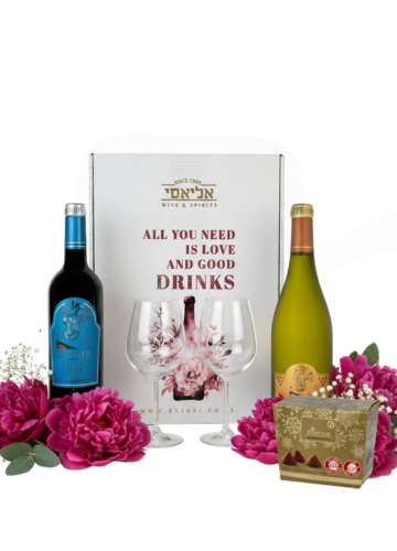 מארז יין לחג יקב אפוד הילה עם כוסות ושוקולד